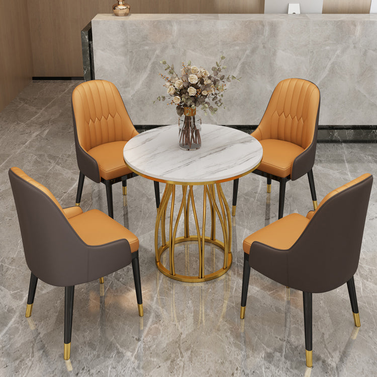 Sintered Stone White Dining Table Glam Style Pedestal Table for Dining Room Clearhalo ' dining_table' 'Dining Tables & Seating' 'Dining Tables' 'furn' 'furn_dining_table' 'Furniture' 'furniture_dining_table' 'Kitchen & Dining Furniture' 'kitchen&dining_furn' 'kitchen' 'kitchen_dining_table' 3726020