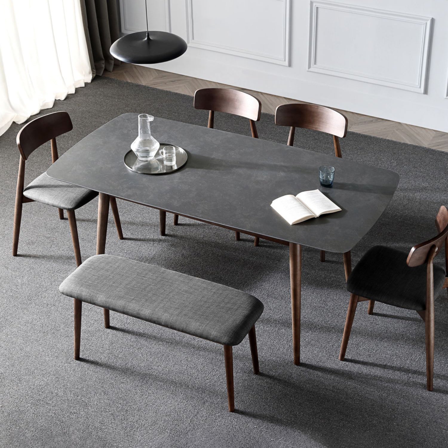 Contemporary Style Home Sintered Stone Dining Table Rectangle Shape Table with 4 Legs Base Clearhalo ' dining_table' 'Dining Tables & Seating' 'Dining Tables' 'furn' 'furn_dining_table' 'Furniture' 'furniture_dining_table' 'Kitchen & Dining Furniture' 'kitchen&dining_furn' 'kitchen' 'kitchen_dining_table' 3726040