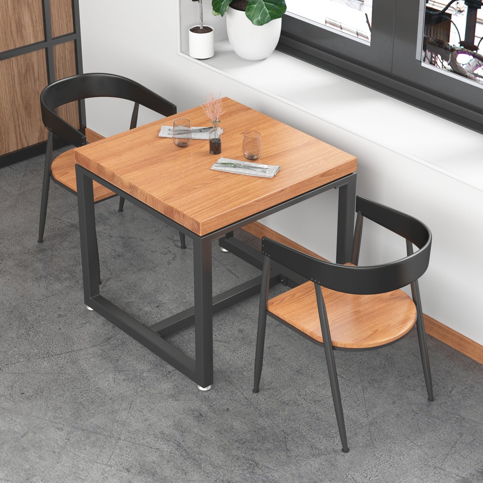 Industrial Style Solid Wood Dining Table Square Table with Trestle Base for Dinning Room Clearhalo ' dining_table' 'Dining Tables & Seating' 'Dining Tables' 'furn' 'furn_dining_table' 'Furniture' 'furniture_dining_table' 'Kitchen & Dining Furniture' 'kitchen&dining_furn' 'kitchen' 'kitchen_dining_table' 3739142