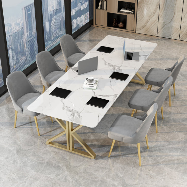Rectangle Double Pedestal Glam Dining Table White Tone Fixed Table with Sintered Stone Clearhalo ' dining_table' 'Dining Tables & Seating' 'Dining Tables' 'furn' 'furn_dining_table' 'Furniture' 'furniture_dining_table' 'Kitchen & Dining Furniture' 'kitchen&dining_furn' 'kitchen' 'kitchen_dining_table' 3739156