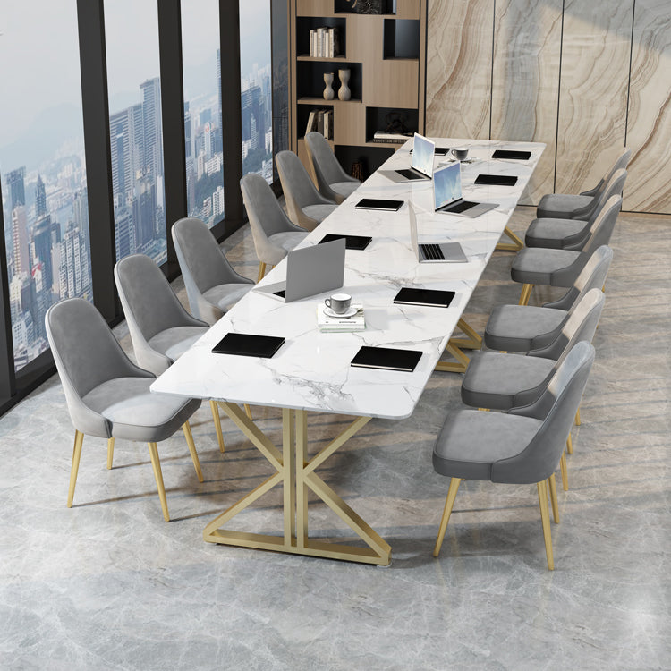 Rectangle Double Pedestal Glam Dining Table White Tone Fixed Table with Sintered Stone Clearhalo ' dining_table' 'Dining Tables & Seating' 'Dining Tables' 'furn' 'furn_dining_table' 'Furniture' 'furniture_dining_table' 'Kitchen & Dining Furniture' 'kitchen&dining_furn' 'kitchen' 'kitchen_dining_table' 3739157