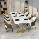 Rectangle Double Pedestal Glam Dining Table White Tone Fixed Table with Sintered Stone Clearhalo ' dining_table' 'Dining Tables & Seating' 'Dining Tables' 'furn' 'furn_dining_table' 'Furniture' 'furniture_dining_table' 'Kitchen & Dining Furniture' 'kitchen&dining_furn' 'kitchen' 'kitchen_dining_table' 3739158