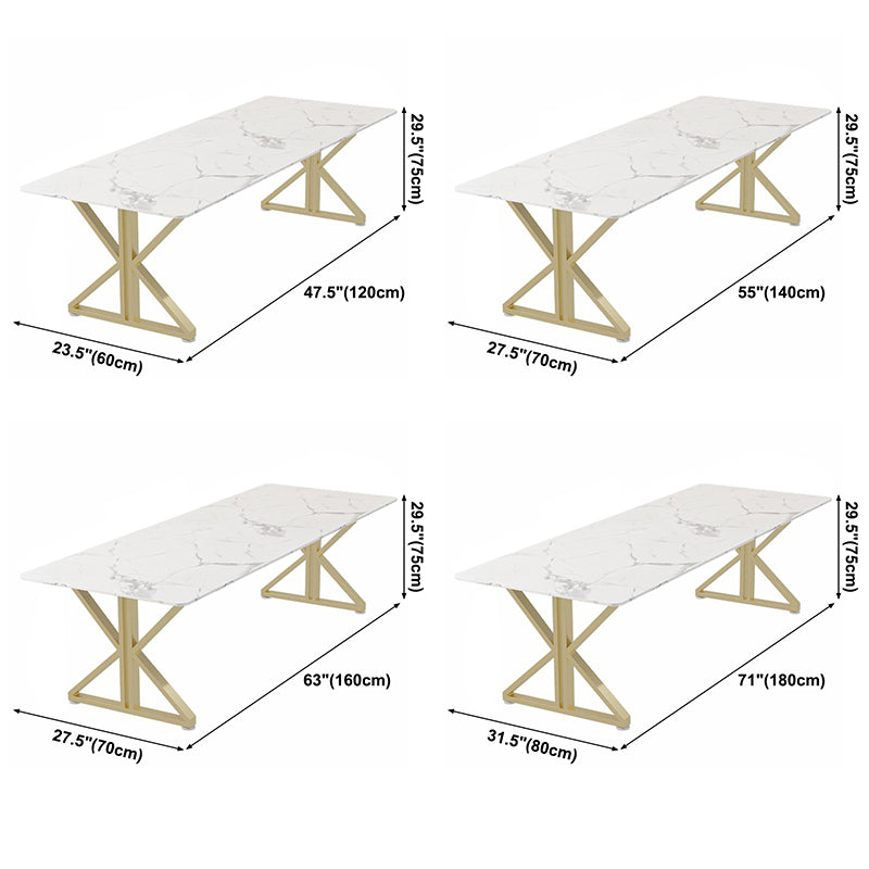 Rectangle Double Pedestal Glam Dining Table White Tone Fixed Table with Sintered Stone Clearhalo ' dining_table' 'Dining Tables & Seating' 'Dining Tables' 'furn' 'furn_dining_table' 'Furniture' 'furniture_dining_table' 'Kitchen & Dining Furniture' 'kitchen&dining_furn' 'kitchen' 'kitchen_dining_table' 3739161
