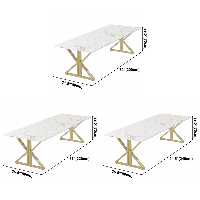 Rectangle Double Pedestal Glam Dining Table White Tone Fixed Table with Sintered Stone Clearhalo ' dining_table' 'Dining Tables & Seating' 'Dining Tables' 'furn' 'furn_dining_table' 'Furniture' 'furniture_dining_table' 'Kitchen & Dining Furniture' 'kitchen&dining_furn' 'kitchen' 'kitchen_dining_table' 3739162