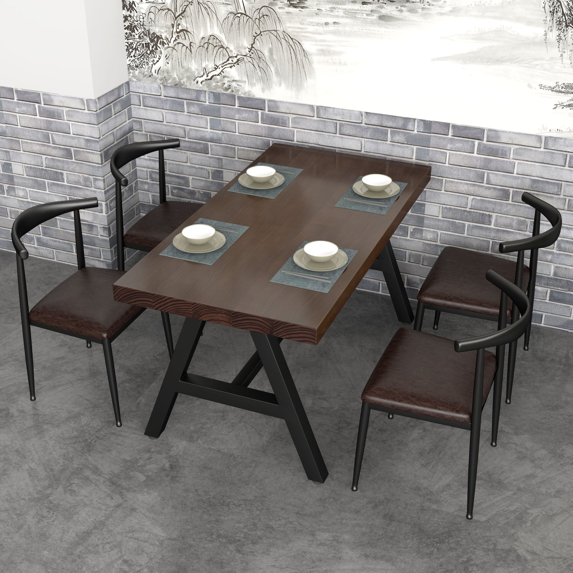 Industrial Rectangle Dining Table Pine Solid Wood Table with Black Trestle Base Clearhalo ' dining_table' 'Dining Tables & Seating' 'Dining Tables' 'furn' 'furn_dining_table' 'Furniture' 'furniture_dining_table' 'Kitchen & Dining Furniture' 'kitchen&dining_furn' 'kitchen' 'kitchen_dining_table' 3739172