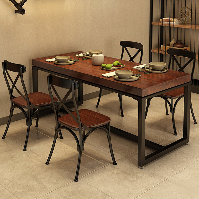 Solid Wood Industrial Style Dining Table Brown Rectangle Table with Black Frame for Dinning Room Clearhalo ' dining_table' 'Dining Tables & Seating' 'Dining Tables' 'furn' 'furn_dining_table' 'Furniture' 'furniture_dining_table' 'Kitchen & Dining Furniture' 'kitchen&dining_furn' 'kitchen' 'kitchen_dining_table' 3739192