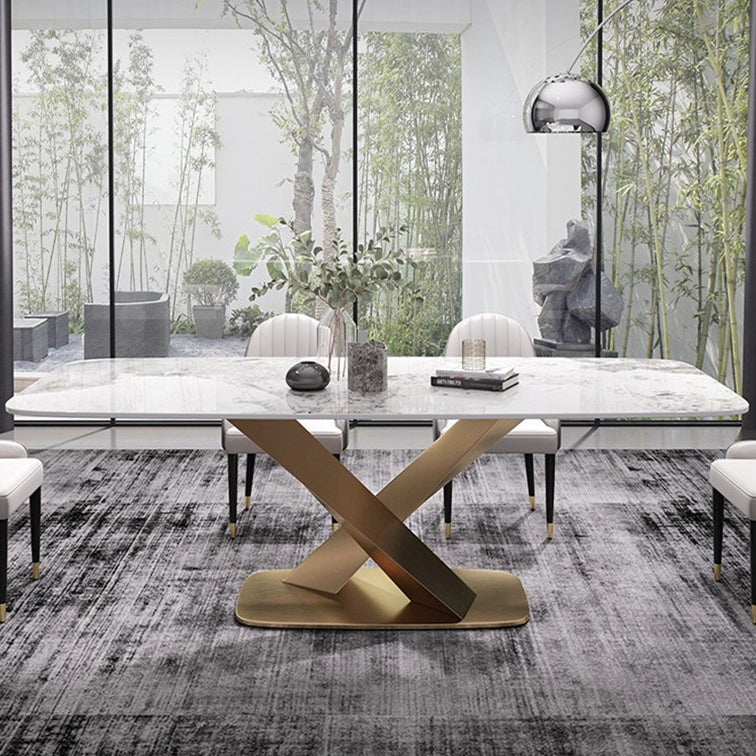 Stone Dining Table Traditional Luxury Dining Site Table with Stainless Steel Base Without Chairs Clearhalo ' dining_table' 'Dining Tables & Seating' 'Dining Tables' 'furn' 'furn_dining_table' 'Furniture' 'furniture_dining_table' 'Kitchen & Dining Furniture' 'kitchen&dining_furn' 'kitchen' 'kitchen_dining_table' 3739229