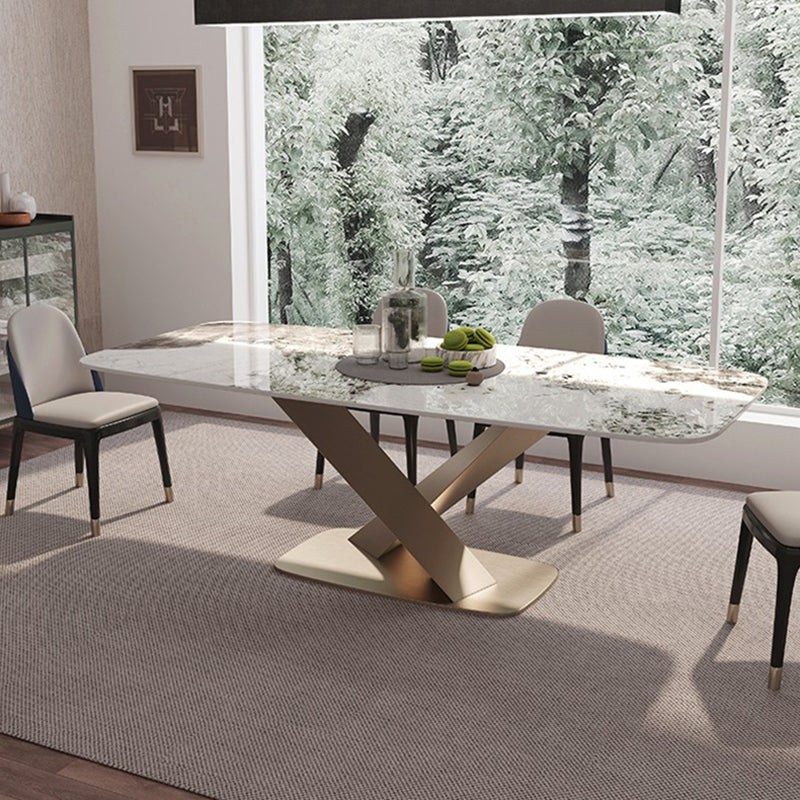 Stone Dining Table Traditional Luxury Dining Site Table with Stainless Steel Base Clearhalo ' dining_table' 'Dining Tables & Seating' 'Dining Tables' 'furn' 'furn_dining_table' 'Furniture' 'furniture_dining_table' 'Kitchen & Dining Furniture' 'kitchen&dining_furn' 'kitchen' 'kitchen_dining_table' 3739230