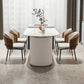 Contemporary Sintered Stone Dining Table Heteromorphic Shape Table with Double Pedestal Clearhalo ' dining_table' 'Dining Tables & Seating' 'Dining Tables' 'furn' 'furn_dining_table' 'Furniture' 'furniture_dining_table' 'Kitchen & Dining Furniture' 'kitchen&dining_furn' 'kitchen' 'kitchen_dining_table' 3739258