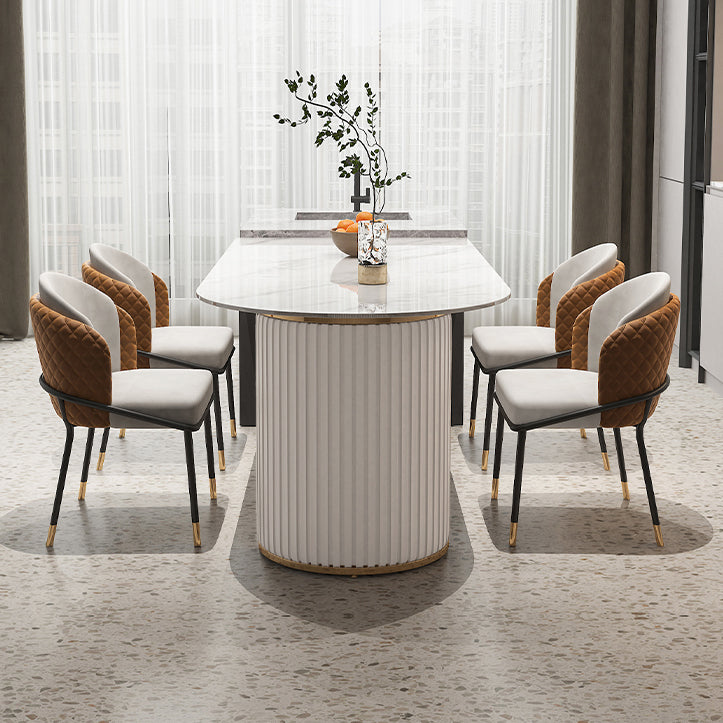 Contemporary Sintered Stone Dining Table Heteromorphic Shape Table with Double Pedestal Clearhalo ' dining_table' 'Dining Tables & Seating' 'Dining Tables' 'furn' 'furn_dining_table' 'Furniture' 'furniture_dining_table' 'Kitchen & Dining Furniture' 'kitchen&dining_furn' 'kitchen' 'kitchen_dining_table' 3739258