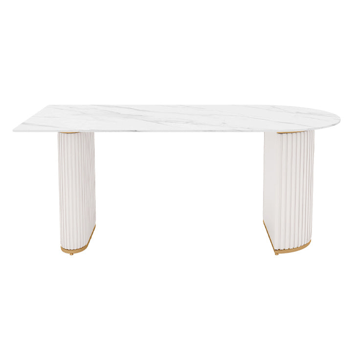 Contemporary Sintered Stone Dining Table Heteromorphic Shape Table with Double Pedestal Without Chairs Clearhalo ' dining_table' 'Dining Tables & Seating' 'Dining Tables' 'furn' 'furn_dining_table' 'Furniture' 'furniture_dining_table' 'Kitchen & Dining Furniture' 'kitchen&dining_furn' 'kitchen' 'kitchen_dining_table' 3739260