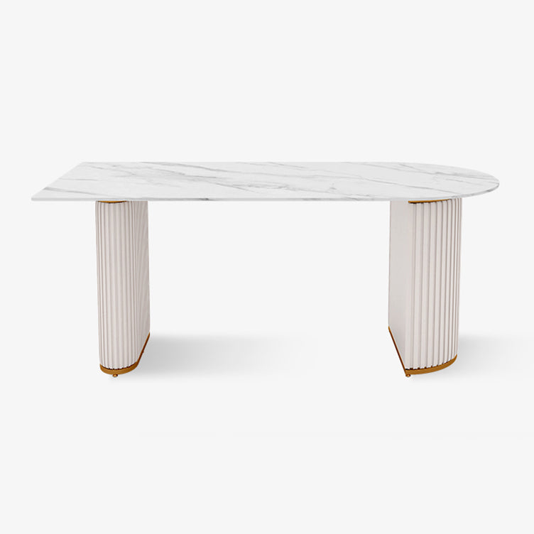Contemporary Sintered Stone Dining Table Heteromorphic Shape Table with Double Pedestal Clearhalo ' dining_table' 'Dining Tables & Seating' 'Dining Tables' 'furn' 'furn_dining_table' 'Furniture' 'furniture_dining_table' 'Kitchen & Dining Furniture' 'kitchen&dining_furn' 'kitchen' 'kitchen_dining_table' 3739264