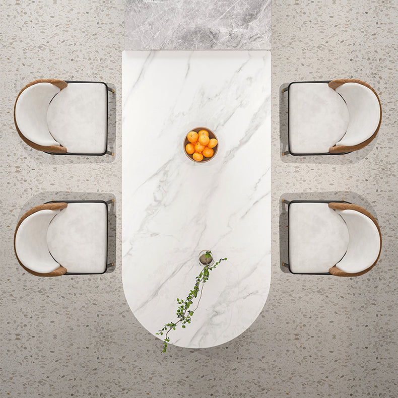 Contemporary Sintered Stone Dining Table Heteromorphic Shape Table with Double Pedestal Clearhalo ' dining_table' 'Dining Tables & Seating' 'Dining Tables' 'furn' 'furn_dining_table' 'Furniture' 'furniture_dining_table' 'Kitchen & Dining Furniture' 'kitchen&dining_furn' 'kitchen' 'kitchen_dining_table' 3739266