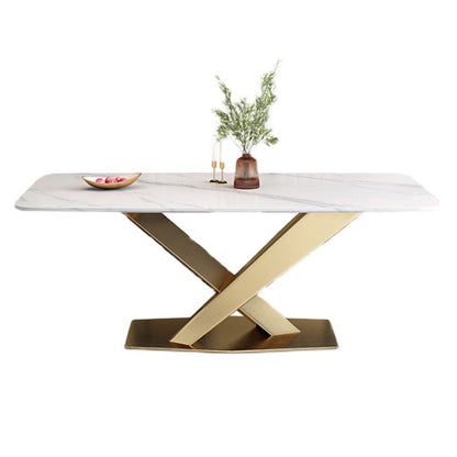 Glam Sintered Stone Kitchen Dining Table Rectangle Standard Dining Table with Pedestal Base White Without Chairs Clearhalo ' dining_table' 'Dining Tables & Seating' 'Dining Tables' 'furn' 'furn_dining_table' 'Furniture' 'furniture_dining_table' 'Kitchen & Dining Furniture' 'kitchen&dining_furn' 'kitchen' 'kitchen_dining_table' 3739383