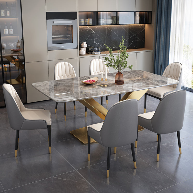 Glam Sintered Stone Kitchen Dining Table Rectangle Standard Dining Table with Pedestal Base Clearhalo ' dining_table' 'Dining Tables & Seating' 'Dining Tables' 'furn' 'furn_dining_table' 'Furniture' 'furniture_dining_table' 'Kitchen & Dining Furniture' 'kitchen&dining_furn' 'kitchen' 'kitchen_dining_table' 3739386