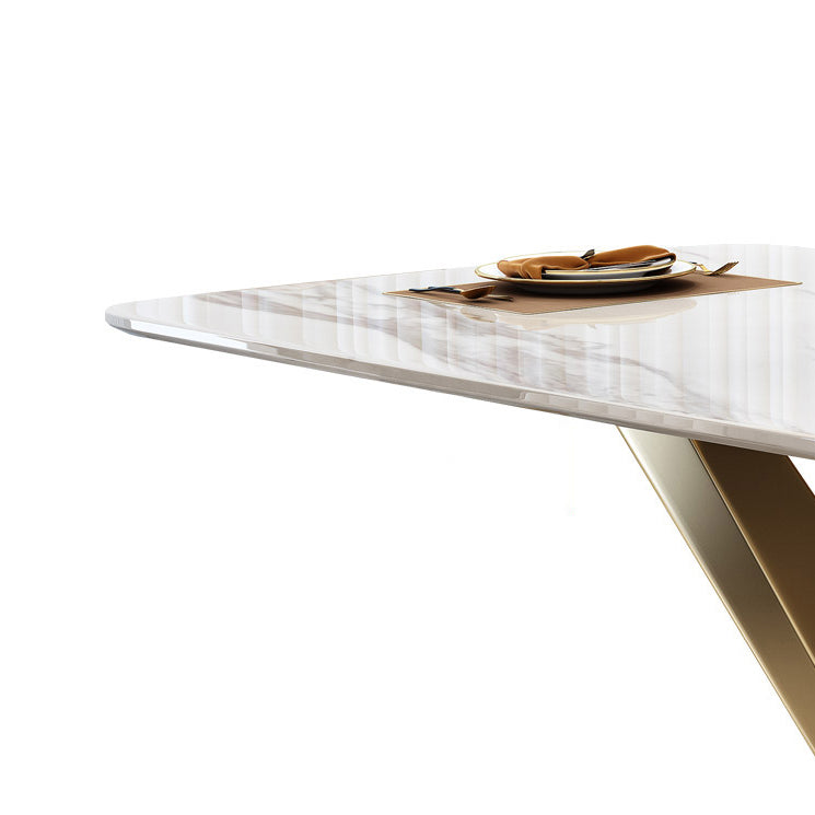 Glam Sintered Stone Kitchen Dining Table Rectangle Standard Dining Table with Pedestal Base Clearhalo ' dining_table' 'Dining Tables & Seating' 'Dining Tables' 'furn' 'furn_dining_table' 'Furniture' 'furniture_dining_table' 'Kitchen & Dining Furniture' 'kitchen&dining_furn' 'kitchen' 'kitchen_dining_table' 3739390