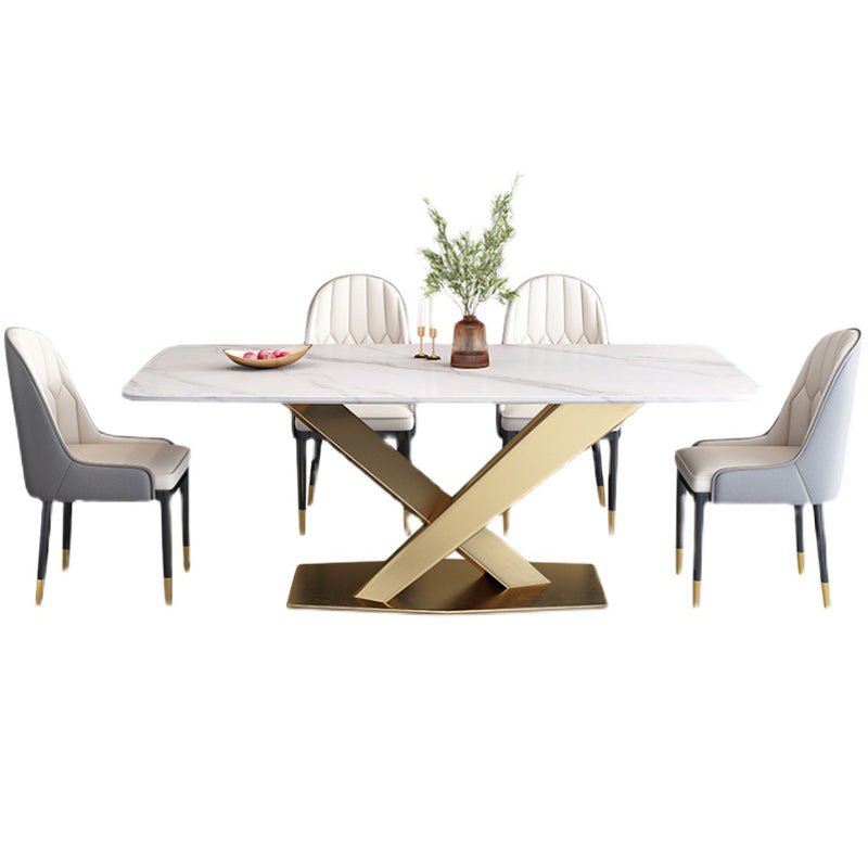Glam Sintered Stone Kitchen Dining Table Rectangle Standard Dining Table with Pedestal Base Clearhalo ' dining_table' 'Dining Tables & Seating' 'Dining Tables' 'furn' 'furn_dining_table' 'Furniture' 'furniture_dining_table' 'Kitchen & Dining Furniture' 'kitchen&dining_furn' 'kitchen' 'kitchen_dining_table' 3739392