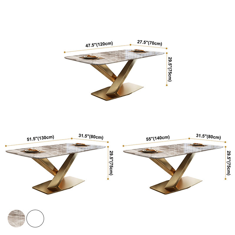 Glam Sintered Stone Kitchen Dining Table Rectangle Standard Dining Table with Pedestal Base Clearhalo ' dining_table' 'Dining Tables & Seating' 'Dining Tables' 'furn' 'furn_dining_table' 'Furniture' 'furniture_dining_table' 'Kitchen & Dining Furniture' 'kitchen&dining_furn' 'kitchen' 'kitchen_dining_table' 3739393