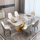 Glam Sintered Stone Kitchen Dining Table Rectangle Standard Dining Table with Pedestal Base Clearhalo ' dining_table' 'Dining Tables & Seating' 'Dining Tables' 'furn' 'furn_dining_table' 'Furniture' 'furniture_dining_table' 'Kitchen & Dining Furniture' 'kitchen&dining_furn' 'kitchen' 'kitchen_dining_table' 3739394