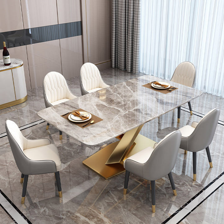 Glam Sintered Stone Kitchen Dining Table Rectangle Standard Dining Table with Pedestal Base Clearhalo ' dining_table' 'Dining Tables & Seating' 'Dining Tables' 'furn' 'furn_dining_table' 'Furniture' 'furniture_dining_table' 'Kitchen & Dining Furniture' 'kitchen&dining_furn' 'kitchen' 'kitchen_dining_table' 3739394