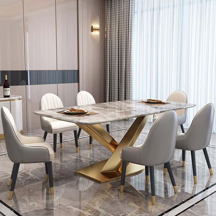 Glam Sintered Stone Kitchen Dining Table Rectangle Standard Dining Table with Pedestal Base Clearhalo ' dining_table' 'Dining Tables & Seating' 'Dining Tables' 'furn' 'furn_dining_table' 'Furniture' 'furniture_dining_table' 'Kitchen & Dining Furniture' 'kitchen&dining_furn' 'kitchen' 'kitchen_dining_table' 3739395