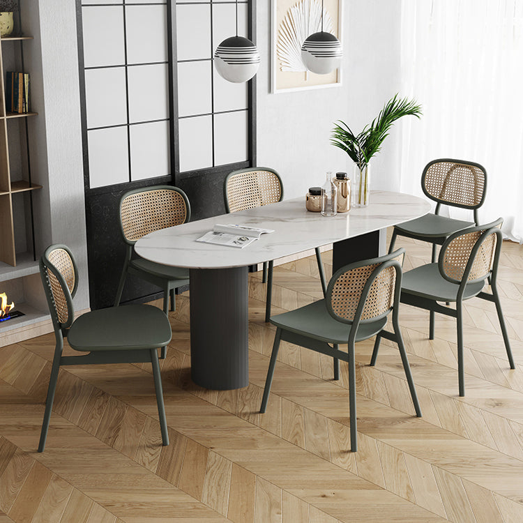 Oval Double Pedestal Dining Site Table Contemporary Style Dinette Table Clearhalo ' dining_table' 'Dining Tables & Seating' 'Dining Tables' 'furn' 'furn_dining_table' 'Furniture' 'furniture_dining_table' 'Kitchen & Dining Furniture' 'kitchen&dining_furn' 'kitchen' 'kitchen_dining_table' 3739437