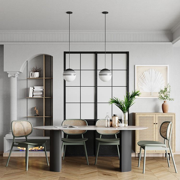 Oval Double Pedestal Dining Site Table Contemporary Style Dinette Table Clearhalo ' dining_table' 'Dining Tables & Seating' 'Dining Tables' 'furn' 'furn_dining_table' 'Furniture' 'furniture_dining_table' 'Kitchen & Dining Furniture' 'kitchen&dining_furn' 'kitchen' 'kitchen_dining_table' 3739438