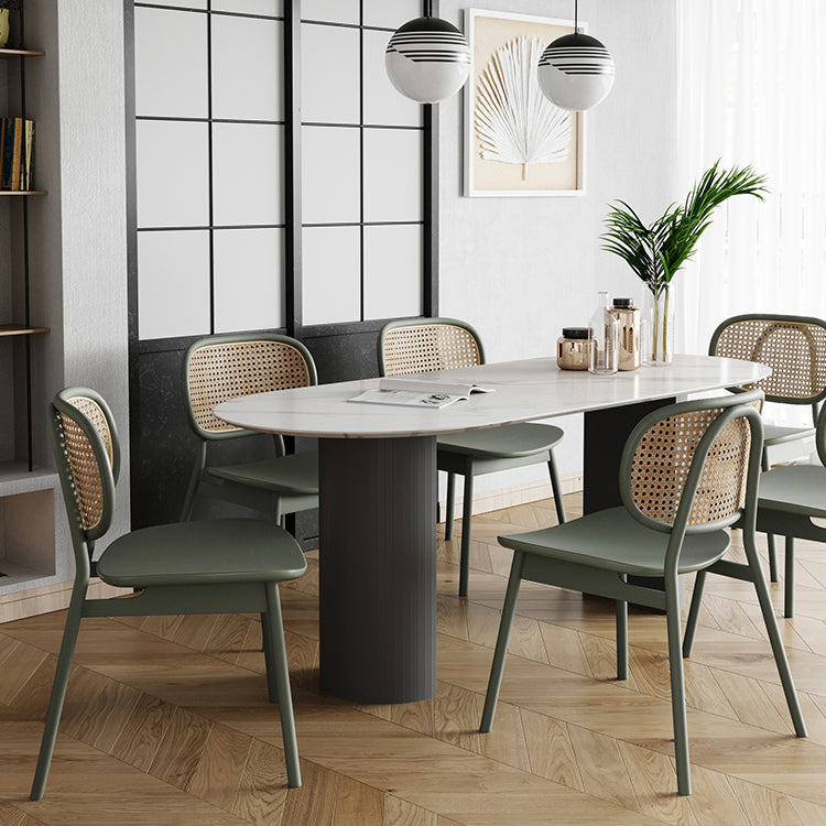 Oval Double Pedestal Dining Site Table Contemporary Style Dinette Table Clearhalo ' dining_table' 'Dining Tables & Seating' 'Dining Tables' 'furn' 'furn_dining_table' 'Furniture' 'furniture_dining_table' 'Kitchen & Dining Furniture' 'kitchen&dining_furn' 'kitchen' 'kitchen_dining_table' 3739440