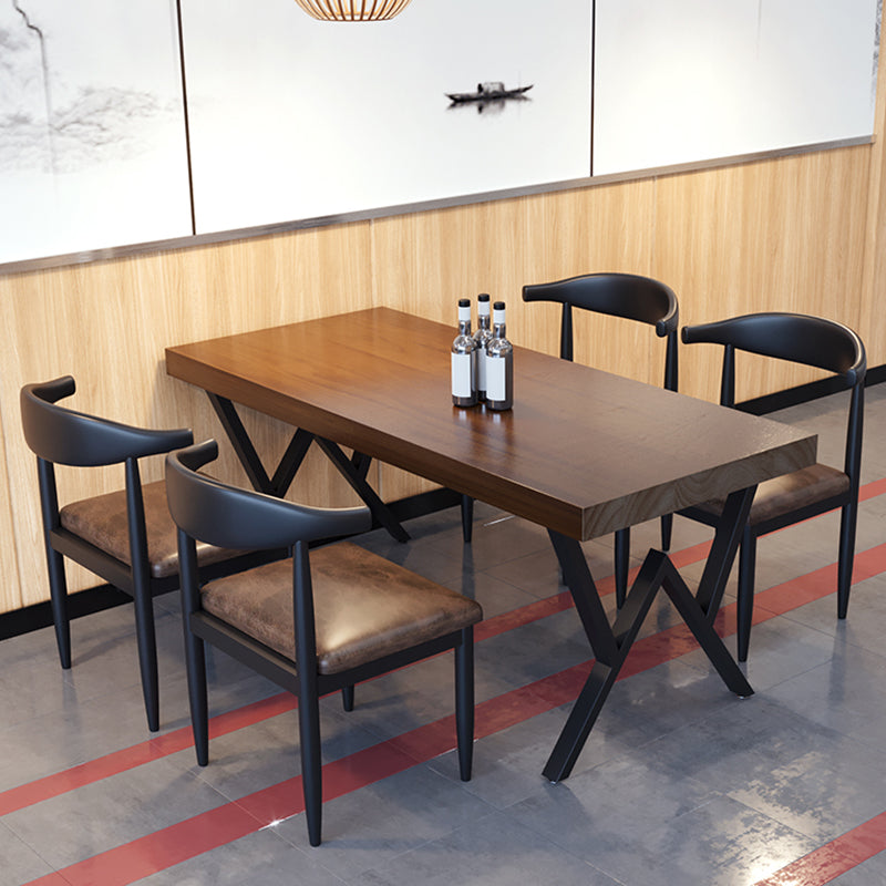 Industrial Rectangle Dining Room Table Pine Solid Wood Table with Black Double Pedestal Clearhalo ' dining_table' 'Dining Tables & Seating' 'Dining Tables' 'furn' 'furn_dining_table' 'Furniture' 'furniture_dining_table' 'Kitchen & Dining Furniture' 'kitchen&dining_furn' 'kitchen' 'kitchen_dining_table' 3739510