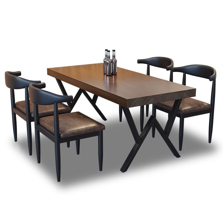 Industrial Rectangle Dining Room Table Pine Solid Wood Table with Black Double Pedestal Clearhalo ' dining_table' 'Dining Tables & Seating' 'Dining Tables' 'furn' 'furn_dining_table' 'Furniture' 'furniture_dining_table' 'Kitchen & Dining Furniture' 'kitchen&dining_furn' 'kitchen' 'kitchen_dining_table' 3739516