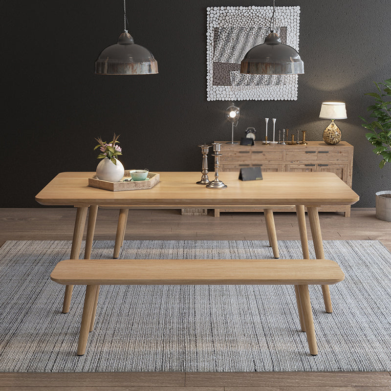 Contemporary Kitchen Khaki Dining Table Solid Wood Rectangle Dining Table with 4 Legs Base Clearhalo ' dining_table' 'Dining Tables & Seating' 'Dining Tables' 'furn' 'furn_dining_table' 'Furniture' 'furniture_dining_table' 'Kitchen & Dining Furniture' 'kitchen&dining_furn' 'kitchen' 'kitchen_dining_table' 3739534