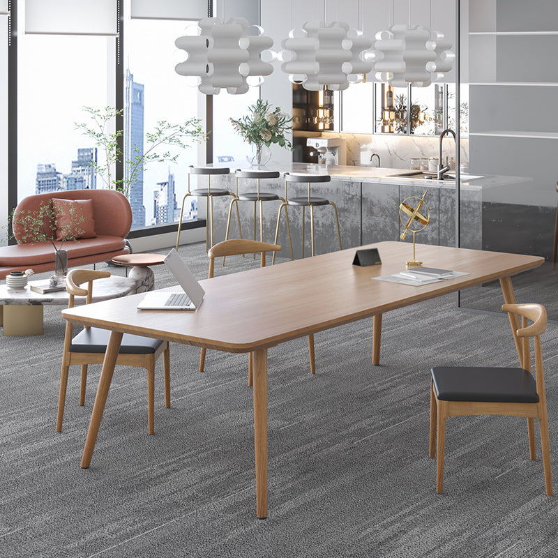 Contemporary Kitchen Khaki Dining Table Solid Wood Rectangle Dining Table with 4 Legs Base Clearhalo ' dining_table' 'Dining Tables & Seating' 'Dining Tables' 'furn' 'furn_dining_table' 'Furniture' 'furniture_dining_table' 'Kitchen & Dining Furniture' 'kitchen&dining_furn' 'kitchen' 'kitchen_dining_table' 3739536