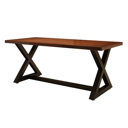 Industrial Rectangle Dining Room Table Pine Solid Wood Table with Black Trestle Base Without Chairs Clearhalo ' dining_table' 'Dining Tables & Seating' 'Dining Tables' 'furn' 'furn_dining_table' 'Furniture' 'furniture_dining_table' 'Kitchen & Dining Furniture' 'kitchen&dining_furn' 'kitchen' 'kitchen_dining_table' 3739672