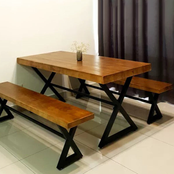 Industrial Rectangle Dining Room Table Pine Solid Wood Table with Black Trestle Base Clearhalo ' dining_table' 'Dining Tables & Seating' 'Dining Tables' 'furn' 'furn_dining_table' 'Furniture' 'furniture_dining_table' 'Kitchen & Dining Furniture' 'kitchen&dining_furn' 'kitchen' 'kitchen_dining_table' 3739676
