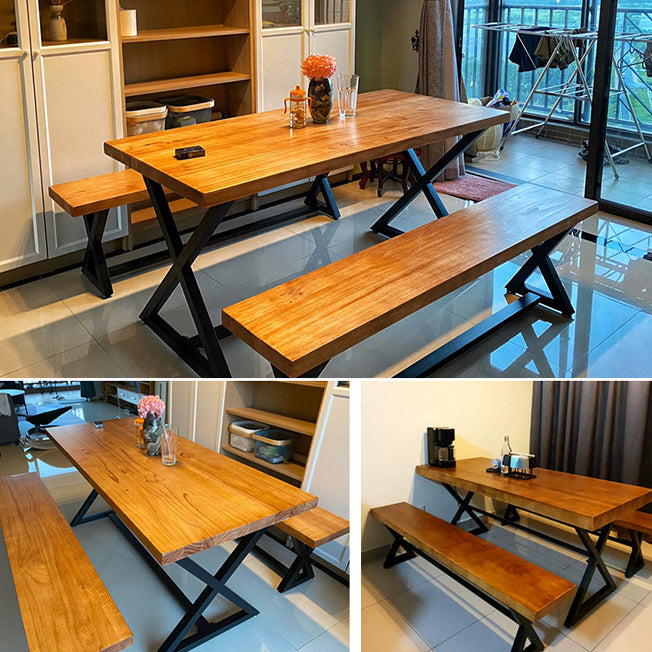Industrial Rectangle Dining Room Table Pine Solid Wood Table with Black Trestle Base Clearhalo ' dining_table' 'Dining Tables & Seating' 'Dining Tables' 'furn' 'furn_dining_table' 'Furniture' 'furniture_dining_table' 'Kitchen & Dining Furniture' 'kitchen&dining_furn' 'kitchen' 'kitchen_dining_table' 3739681