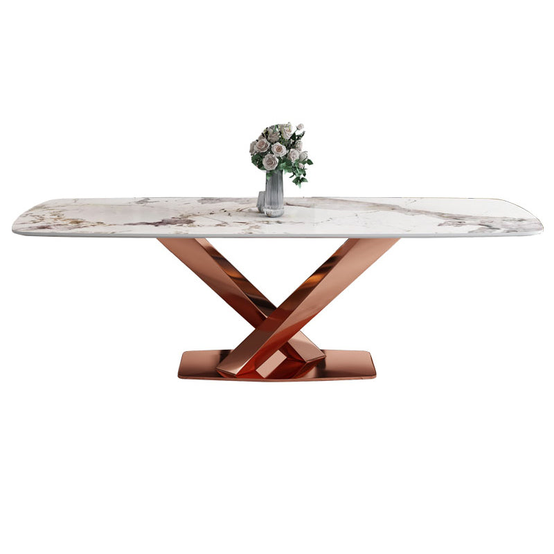 Traditional Luxury Stone Table Rectangle Pedestal Casual Dining Table for Home Bronze Without Chairs Clearhalo ' dining_table' 'Dining Tables & Seating' 'Dining Tables' 'furn' 'furn_dining_table' 'Furniture' 'furniture_dining_table' 'Kitchen & Dining Furniture' 'kitchen&dining_furn' 'kitchen' 'kitchen_dining_table' 3739693