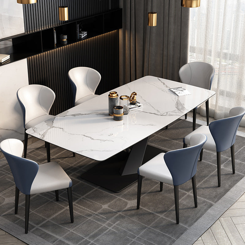 Traditional Luxury Stone Table Rectangle Pedestal Casual Dining Table for Home Clearhalo ' dining_table' 'Dining Tables & Seating' 'Dining Tables' 'furn' 'furn_dining_table' 'Furniture' 'furniture_dining_table' 'Kitchen & Dining Furniture' 'kitchen&dining_furn' 'kitchen' 'kitchen_dining_table' 3739695