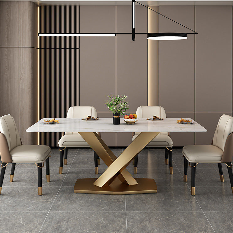 Traditional Luxury Stone Table Rectangle Pedestal Casual Dining Table for Home Clearhalo ' dining_table' 'Dining Tables & Seating' 'Dining Tables' 'furn' 'furn_dining_table' 'Furniture' 'furniture_dining_table' 'Kitchen & Dining Furniture' 'kitchen&dining_furn' 'kitchen' 'kitchen_dining_table' 3739696