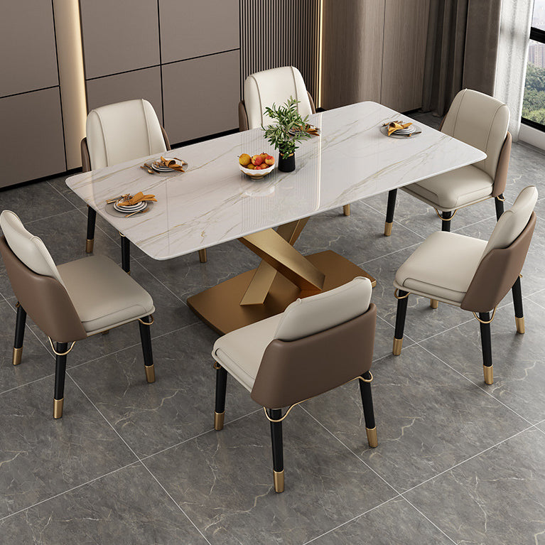 Traditional Luxury Stone Table Rectangle Pedestal Casual Dining Table for Home Clearhalo ' dining_table' 'Dining Tables & Seating' 'Dining Tables' 'furn' 'furn_dining_table' 'Furniture' 'furniture_dining_table' 'Kitchen & Dining Furniture' 'kitchen&dining_furn' 'kitchen' 'kitchen_dining_table' 3739697