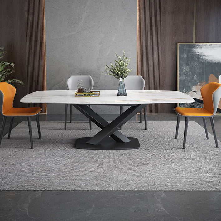 Traditional Luxury Stone Table Rectangle Pedestal Casual Dining Table for Home Clearhalo ' dining_table' 'Dining Tables & Seating' 'Dining Tables' 'furn' 'furn_dining_table' 'Furniture' 'furniture_dining_table' 'Kitchen & Dining Furniture' 'kitchen&dining_furn' 'kitchen' 'kitchen_dining_table' 3739700