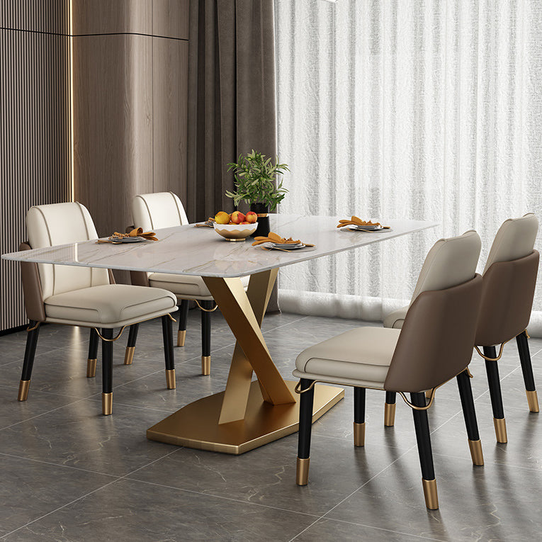 Traditional Luxury Stone Table Rectangle Pedestal Casual Dining Table for Home Clearhalo ' dining_table' 'Dining Tables & Seating' 'Dining Tables' 'furn' 'furn_dining_table' 'Furniture' 'furniture_dining_table' 'Kitchen & Dining Furniture' 'kitchen&dining_furn' 'kitchen' 'kitchen_dining_table' 3739701