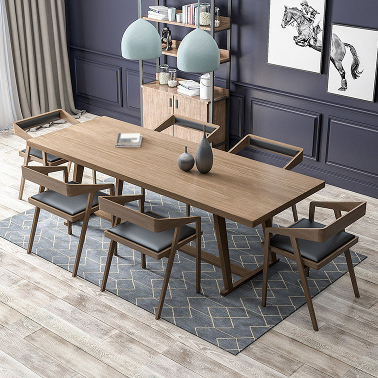 Pinewood Solid Wood Brown Tone Dining Table Simplicity Trestle Base Table for Dining Room Clearhalo ' dining_table' 'Dining Tables & Seating' 'Dining Tables' 'furn' 'furn_dining_table' 'Furniture' 'furniture_dining_table' 'Kitchen & Dining Furniture' 'kitchen&dining_furn' 'kitchen' 'kitchen_dining_table' 3739703