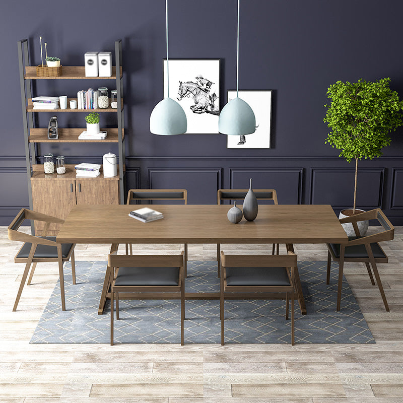Pinewood Solid Wood Brown Tone Dining Table Simplicity Trestle Base Table for Dining Room Clearhalo ' dining_table' 'Dining Tables & Seating' 'Dining Tables' 'furn' 'furn_dining_table' 'Furniture' 'furniture_dining_table' 'Kitchen & Dining Furniture' 'kitchen&dining_furn' 'kitchen' 'kitchen_dining_table' 3739704