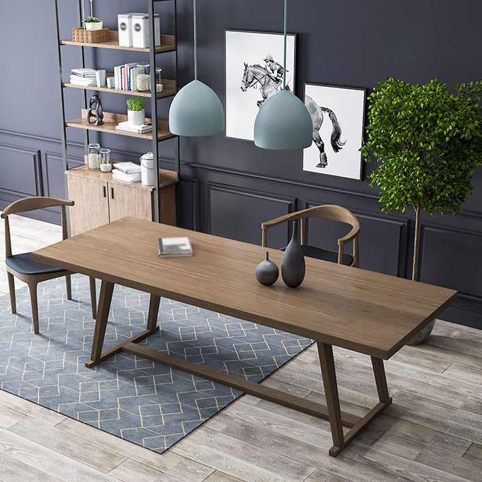 Pinewood Solid Wood Brown Tone Dining Table Simplicity Trestle Base Table for Dining Room Clearhalo ' dining_table' 'Dining Tables & Seating' 'Dining Tables' 'furn' 'furn_dining_table' 'Furniture' 'furniture_dining_table' 'Kitchen & Dining Furniture' 'kitchen&dining_furn' 'kitchen' 'kitchen_dining_table' 3739706