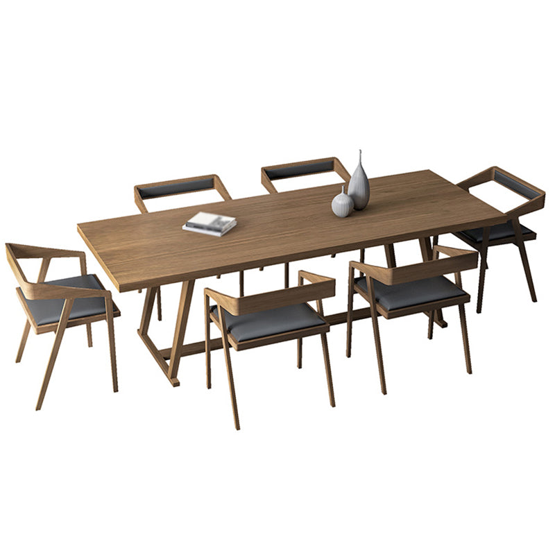 Pinewood Solid Wood Brown Tone Dining Table Simplicity Trestle Base Table for Dining Room Clearhalo ' dining_table' 'Dining Tables & Seating' 'Dining Tables' 'furn' 'furn_dining_table' 'Furniture' 'furniture_dining_table' 'Kitchen & Dining Furniture' 'kitchen&dining_furn' 'kitchen' 'kitchen_dining_table' 3739708