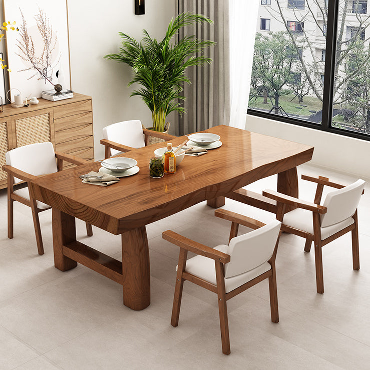 Pine Solid Wooden Table Rectangle Dining Table with Double Pedestal, in Brown Clearhalo ' dining_table' 'Dining Tables & Seating' 'Dining Tables' 'furn' 'furn_dining_table' 'Furniture' 'furniture_dining_table' 'Kitchen & Dining Furniture' 'kitchen&dining_furn' 'kitchen' 'kitchen_dining_table' 3739752