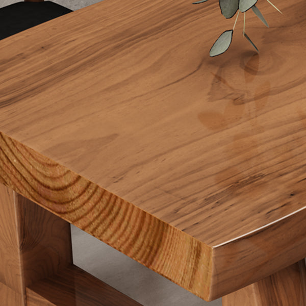 Pine Solid Wooden Table Rectangle Dining Table with Double Pedestal, in Brown Clearhalo ' dining_table' 'Dining Tables & Seating' 'Dining Tables' 'furn' 'furn_dining_table' 'Furniture' 'furniture_dining_table' 'Kitchen & Dining Furniture' 'kitchen&dining_furn' 'kitchen' 'kitchen_dining_table' 3739756