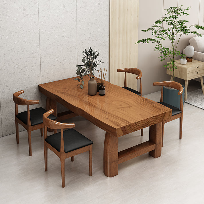 Pine Solid Wooden Table Rectangle Dining Table with Double Pedestal, in Brown Clearhalo ' dining_table' 'Dining Tables & Seating' 'Dining Tables' 'furn' 'furn_dining_table' 'Furniture' 'furniture_dining_table' 'Kitchen & Dining Furniture' 'kitchen&dining_furn' 'kitchen' 'kitchen_dining_table' 3739765