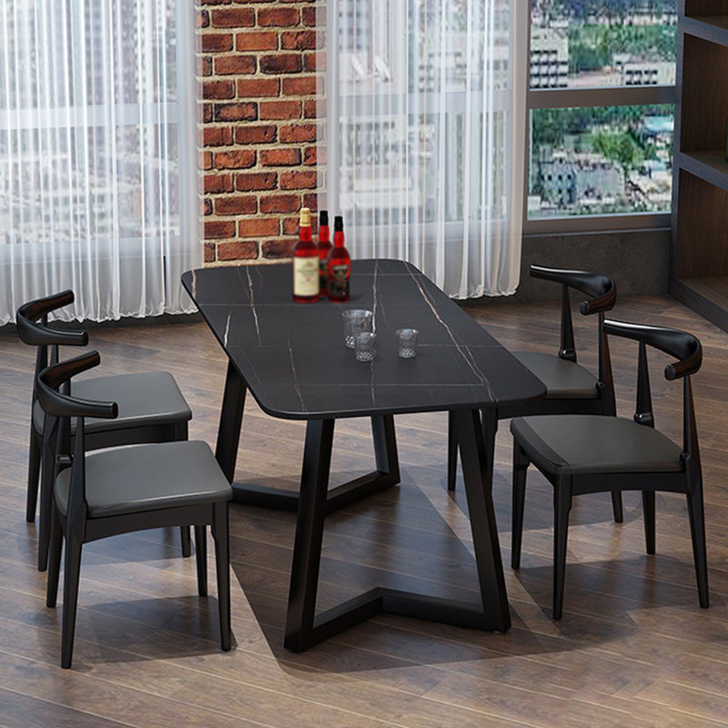 Industrial Rectangle Dining Table Sintered Stone Table with Double Pedestal Clearhalo ' dining_table' 'Dining Tables & Seating' 'Dining Tables' 'furn' 'furn_dining_table' 'Furniture' 'furniture_dining_table' 'Kitchen & Dining Furniture' 'kitchen&dining_furn' 'kitchen' 'kitchen_dining_table' 3739803