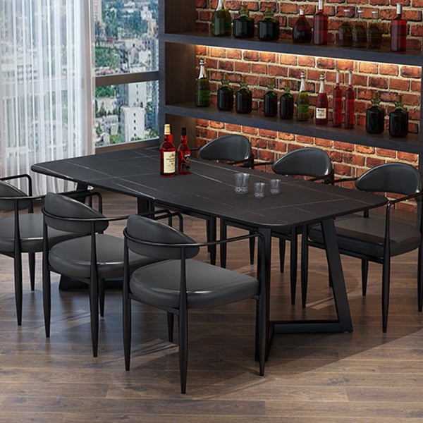 Industrial Rectangle Dining Table Sintered Stone Table with Double Pedestal Clearhalo ' dining_table' 'Dining Tables & Seating' 'Dining Tables' 'furn' 'furn_dining_table' 'Furniture' 'furniture_dining_table' 'Kitchen & Dining Furniture' 'kitchen&dining_furn' 'kitchen' 'kitchen_dining_table' 3739808